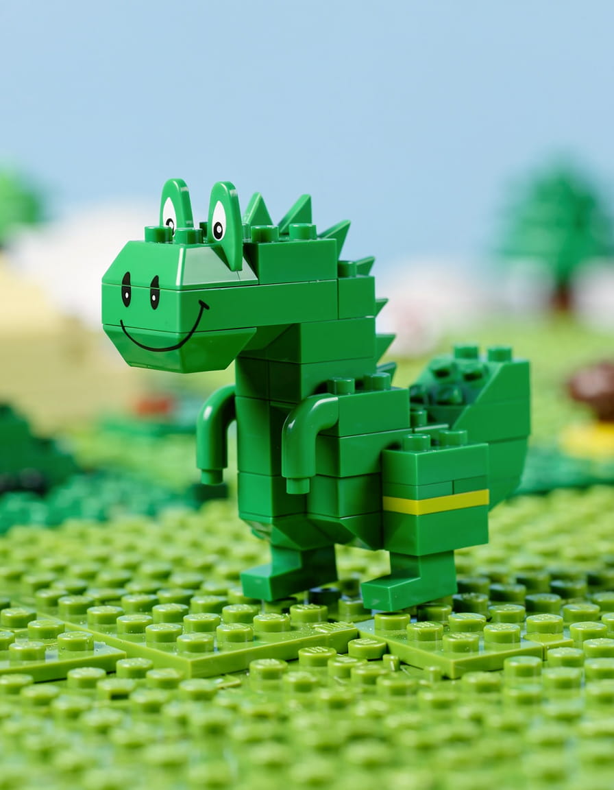 Child's drawing transformed into a glossy toy-brick style illustration